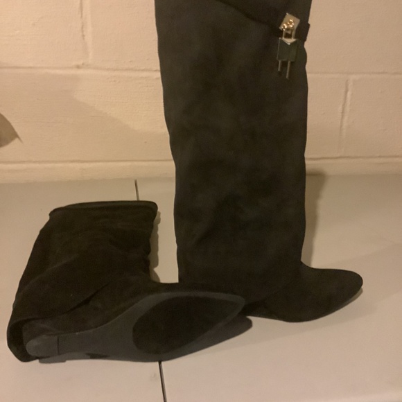 Calf Wedge Heel fold down boot with gold buckle - Picture 3 of 5